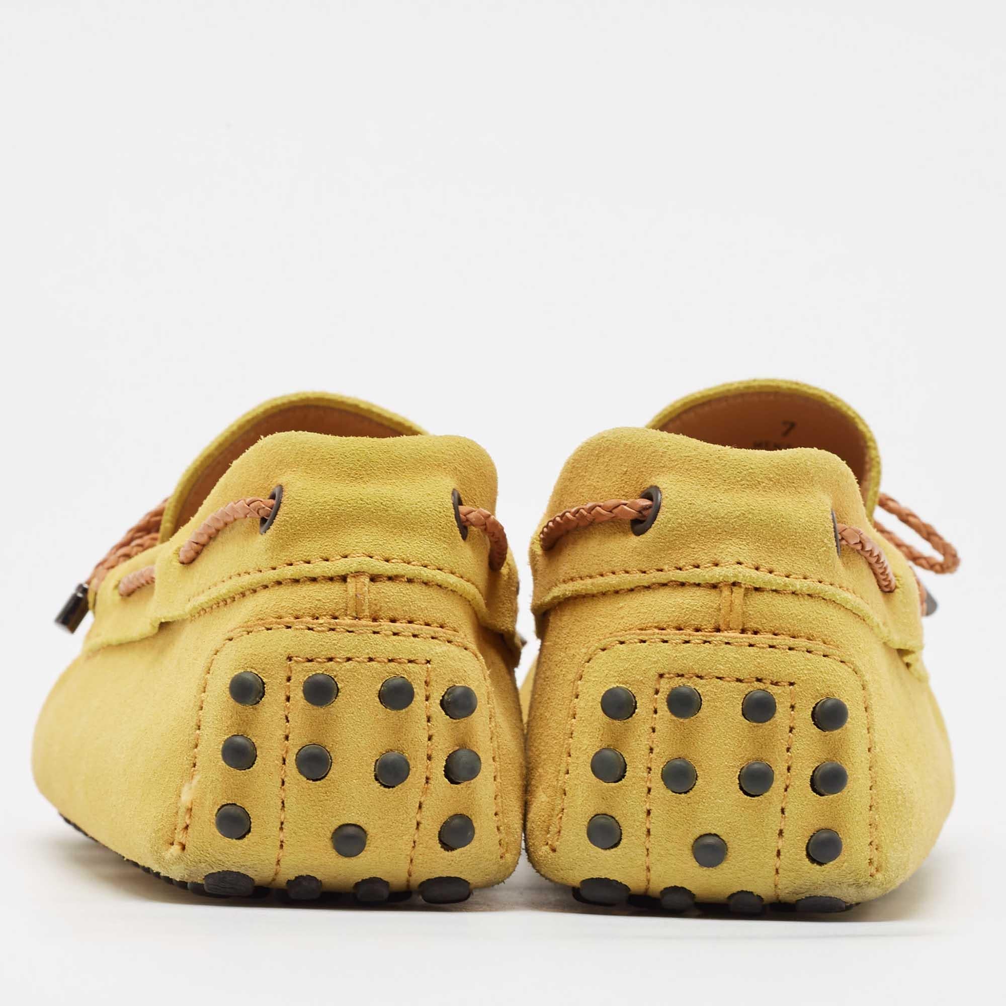 Tod's Yellow Suede Slip On Driver Loafers Size  41 For Sale 1