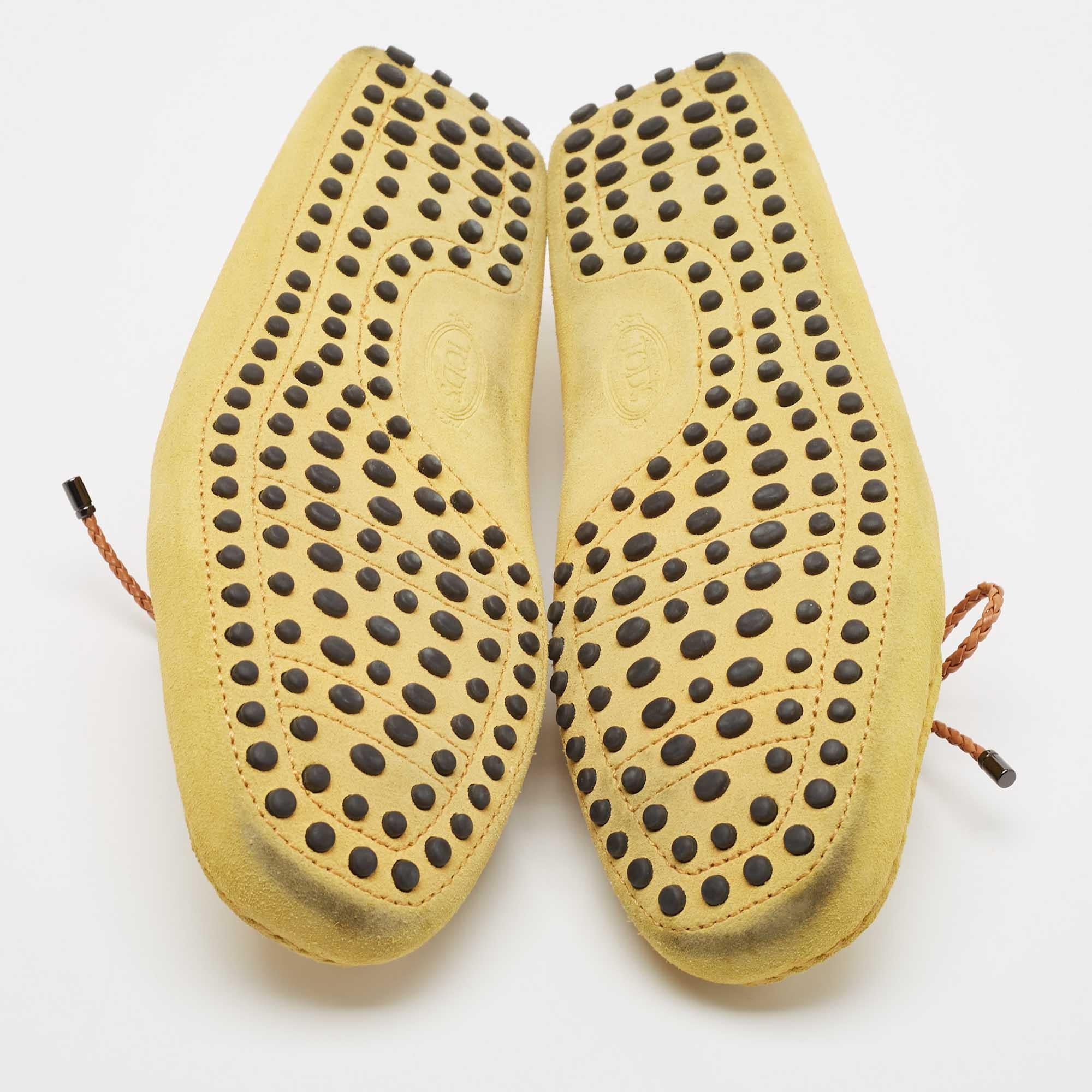 Tod's Yellow Suede Slip On Driver Loafers Size  41 For Sale 2