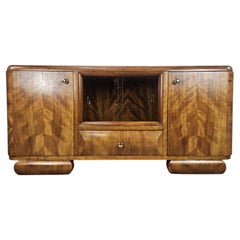 Art Deco 1940s blond walnut dressing table with sliding glass panes