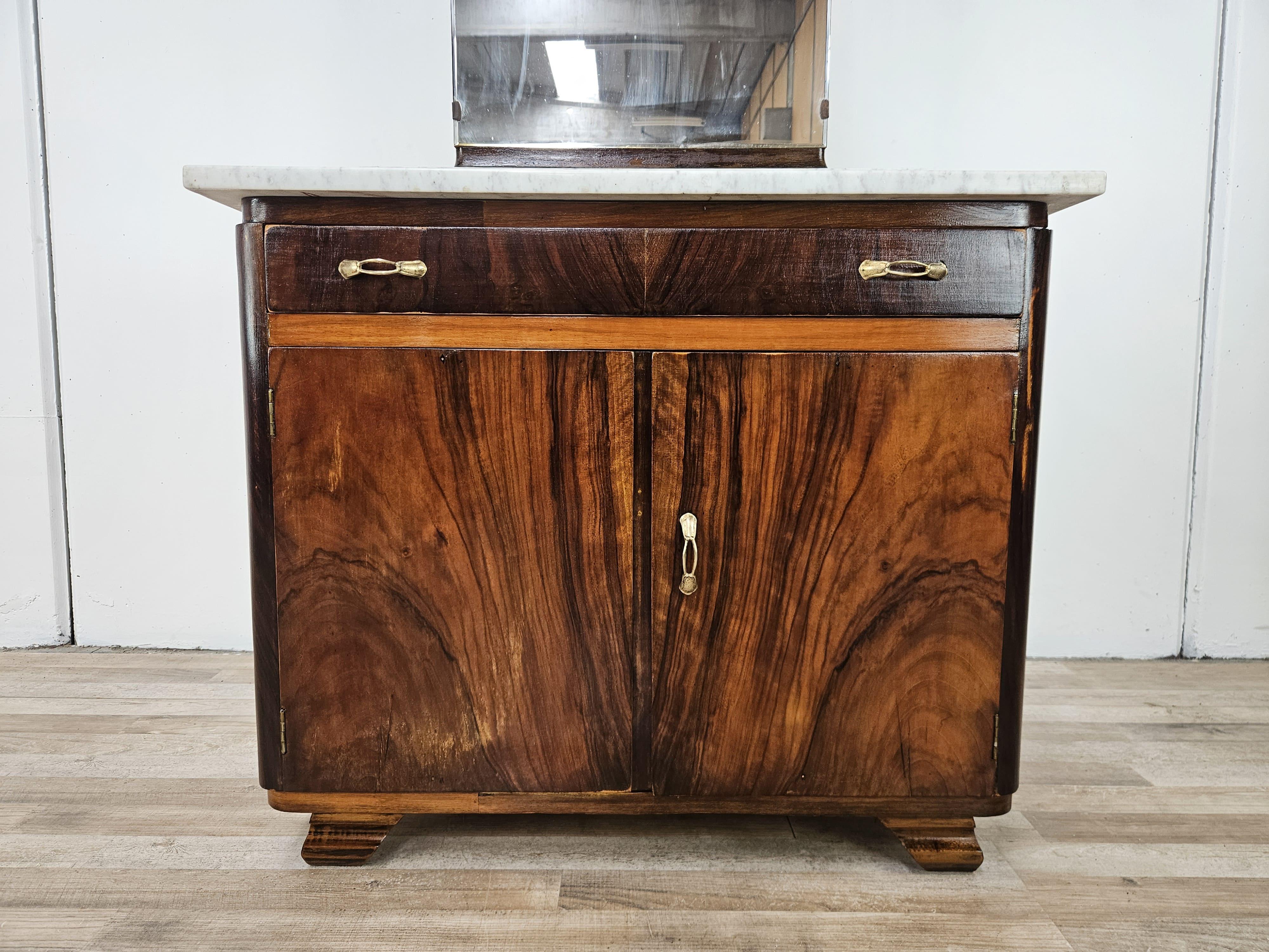 Art Deco dressing table with white marble and 1940s mirror For Sale 6