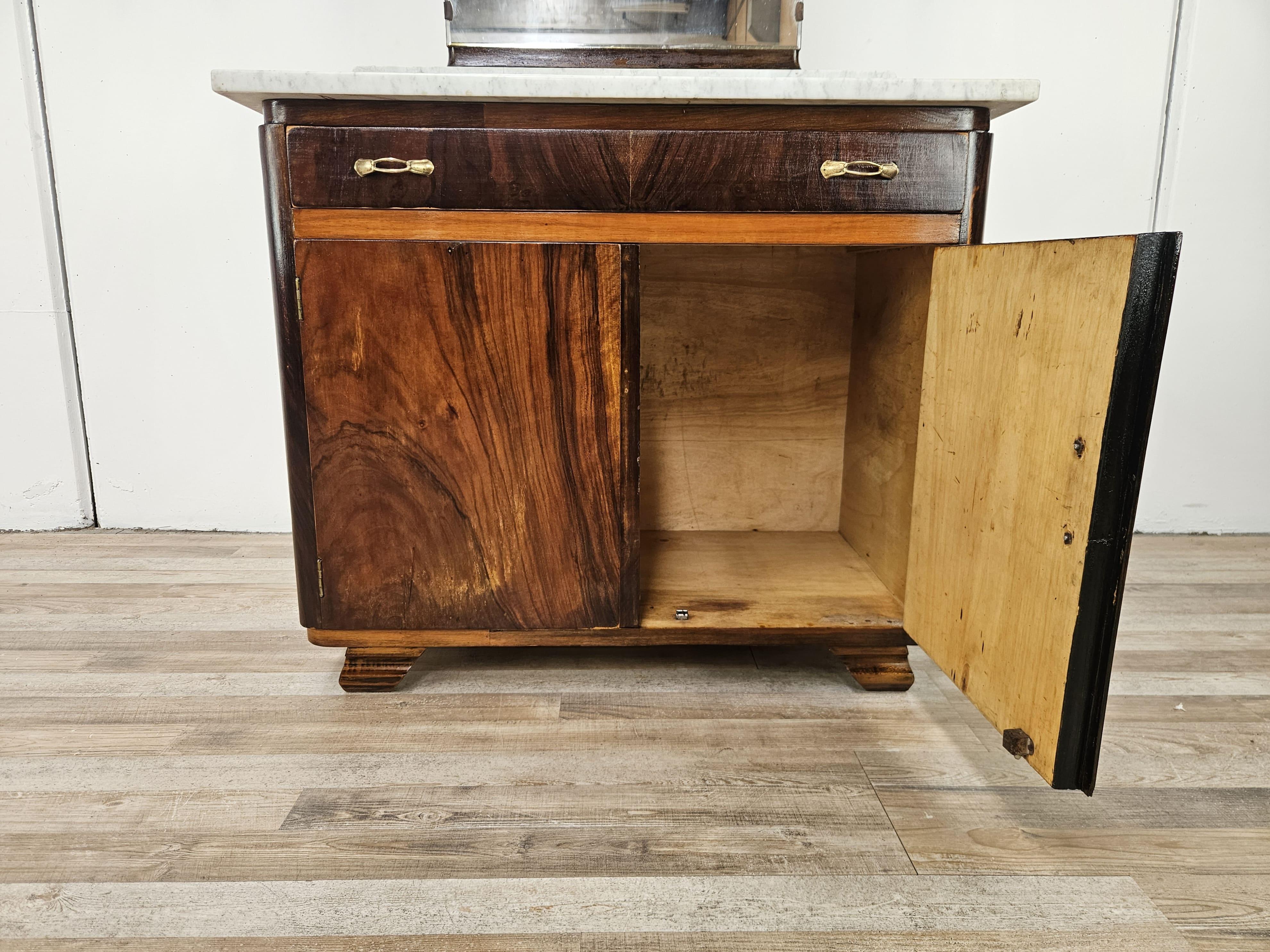 Art Deco dressing table with white marble and 1940s mirror For Sale 10