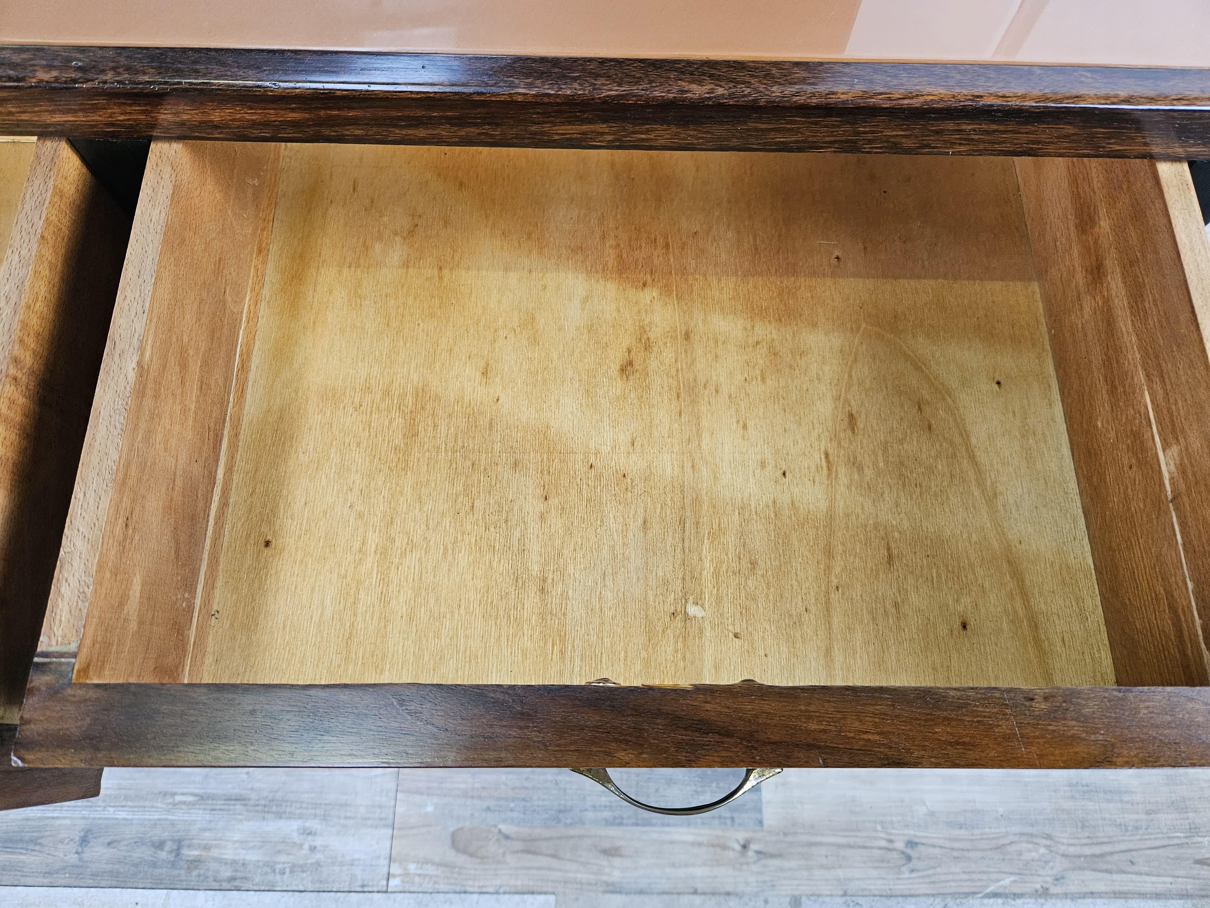 Coiffeuse Art Déco en bois de bruyère avec grand miroir et verre rose des années 1930 en vente 5