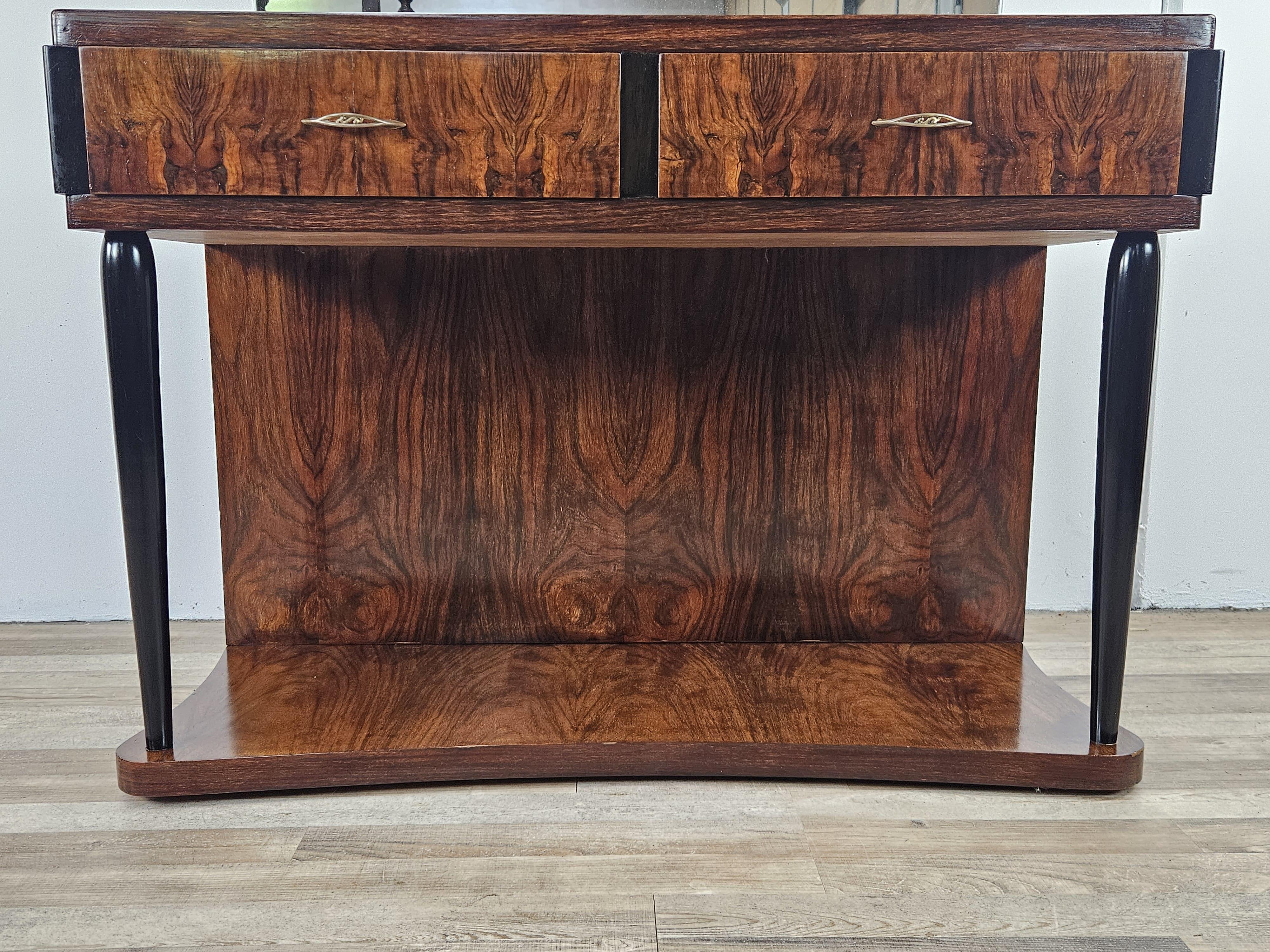 Coiffeuse Art Déco en bois de bruyère avec grand miroir et verre rose des années 1930 en vente 13