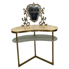 1940s - 1950s makeup dressing table made of brass and marble