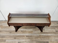 Vintage 1950s briarwood dressing table with double glass shelf