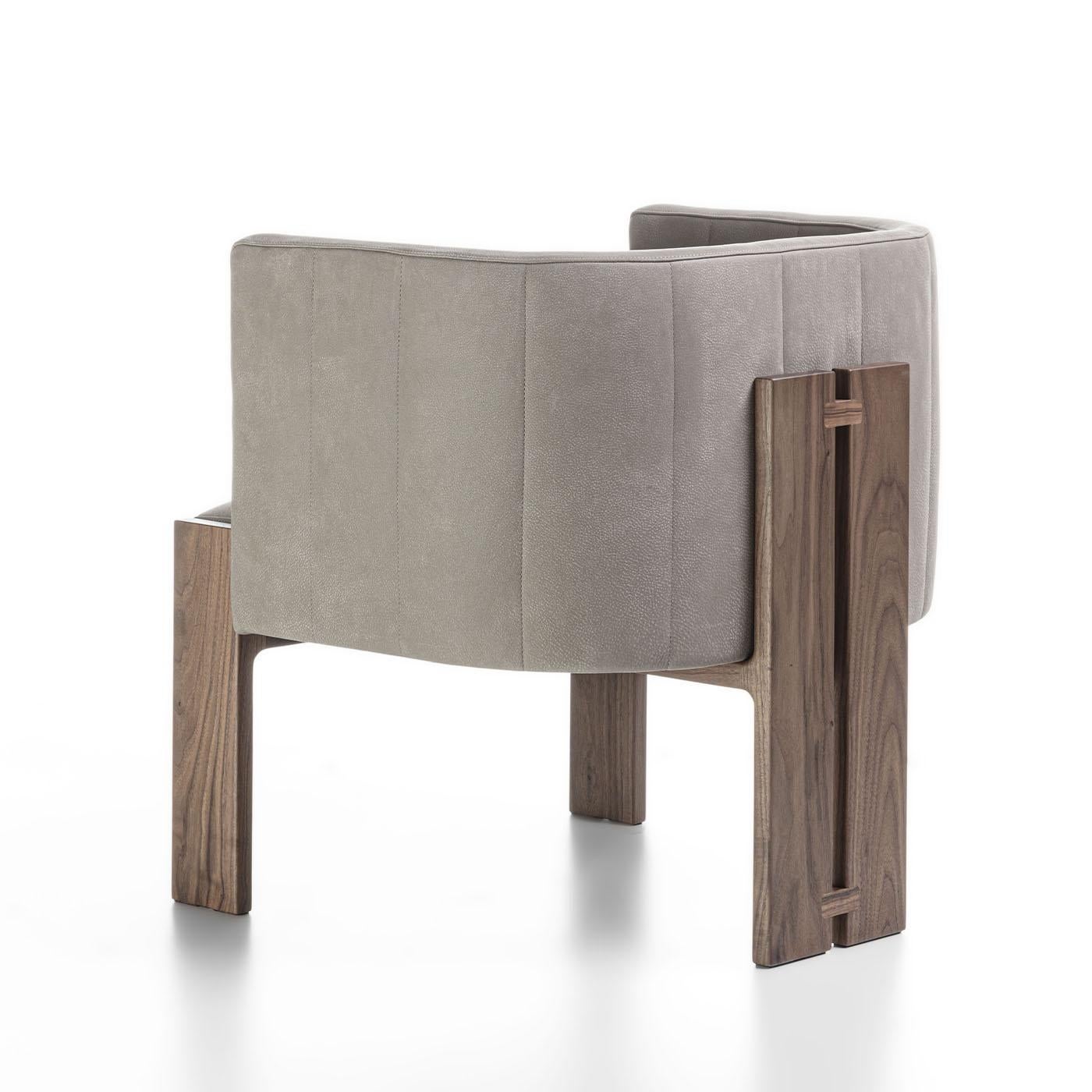 Contemporary Tofane Taupe & Walnut Armchair For Sale