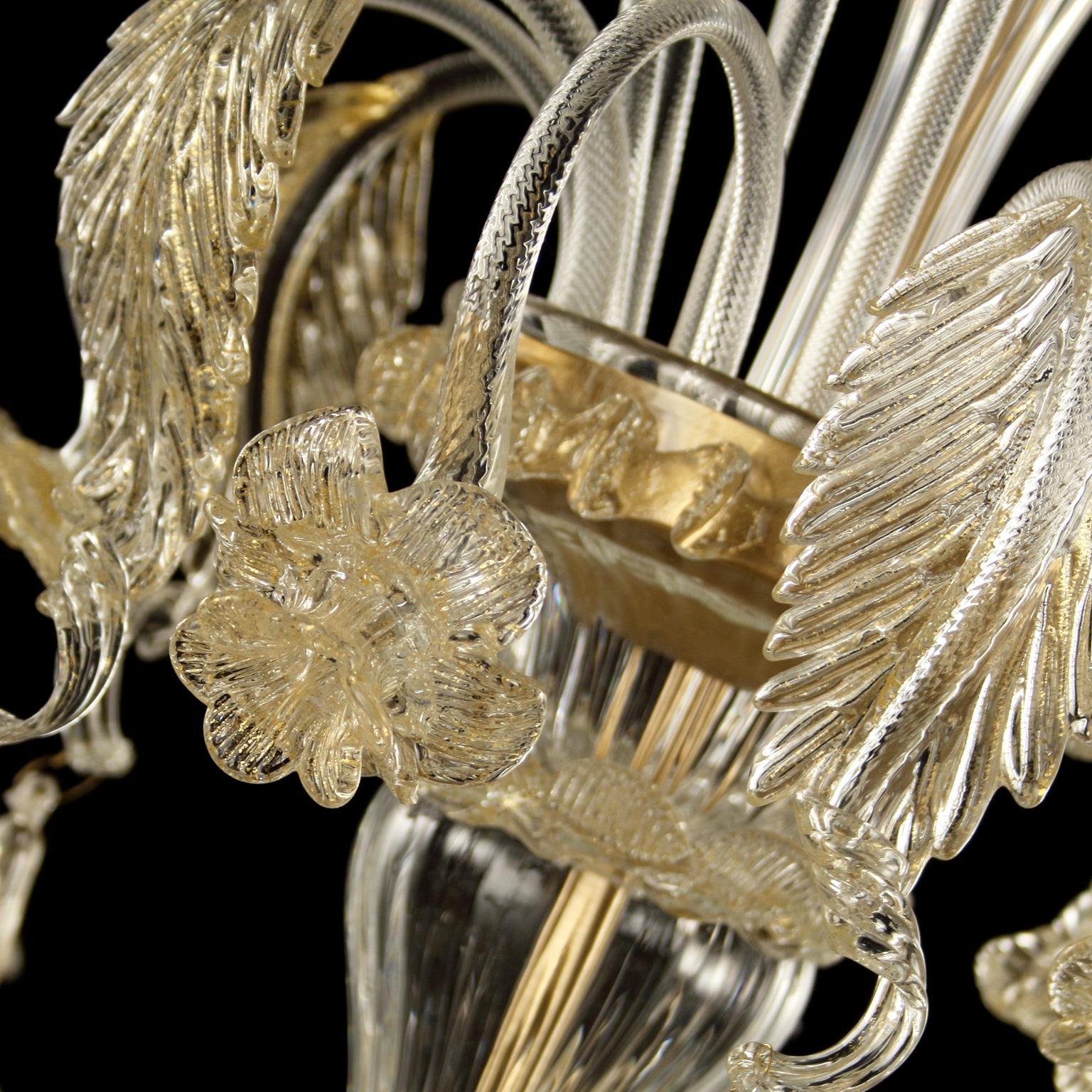 Lustre artistique de Murano:: 12 bras:: verre clair:: détails dorés par Multiforme Neuf - En vente à Trebaseleghe, IT