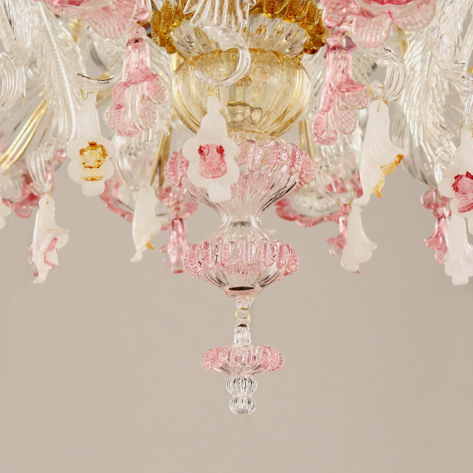 Italian Semi Rezzonico Chandelier 12arms Crystal Glass multicolour Details by Multiforme For Sale