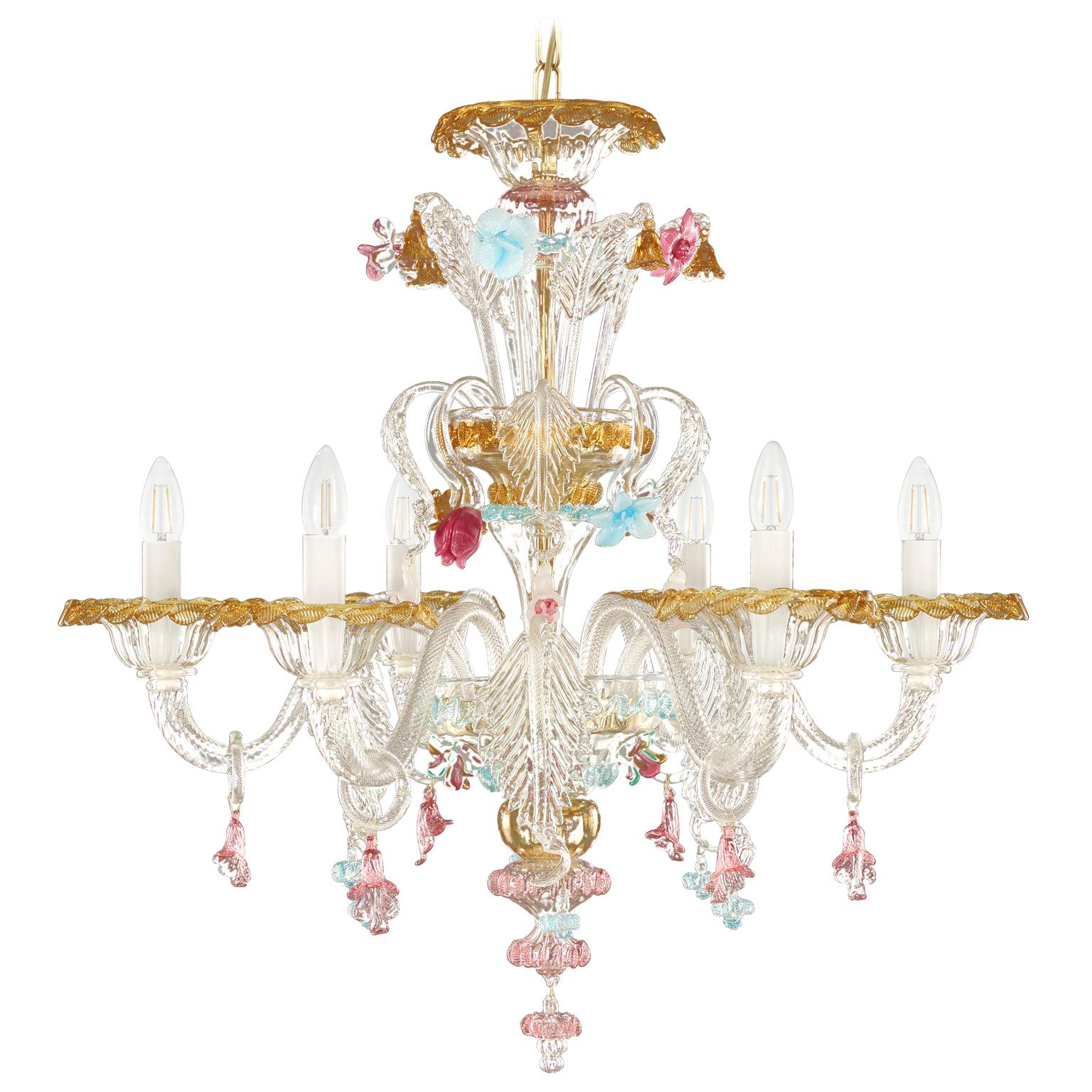 Artistic Chandelier, 6 arms, Crystal Glass, multicolour Details by Multiforme For Sale