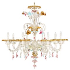 Lampadario artistico, 8 bracci, vetro trasparente multicolore di Multiforme