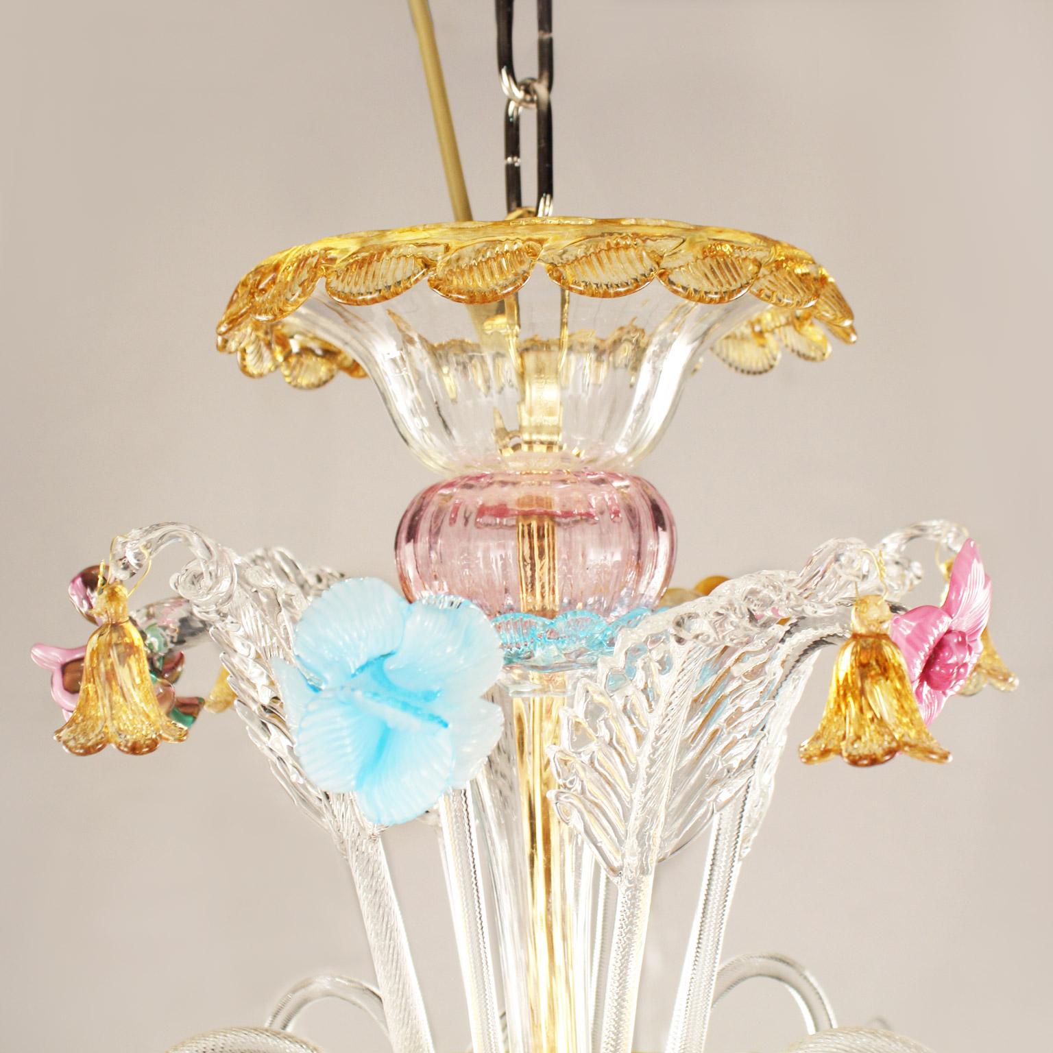 Contemporary Artistic Chandelier 12 arms in Murano Glass, multicolour details by Multiforme For Sale