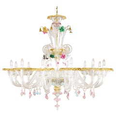 Artistic Chandelier 12 arms in Murano Glass, multicolour details by Multiforme