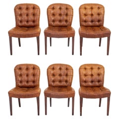 Vintage Toffee-Tone Leather Upholstered Dining Chairs, Set of Six