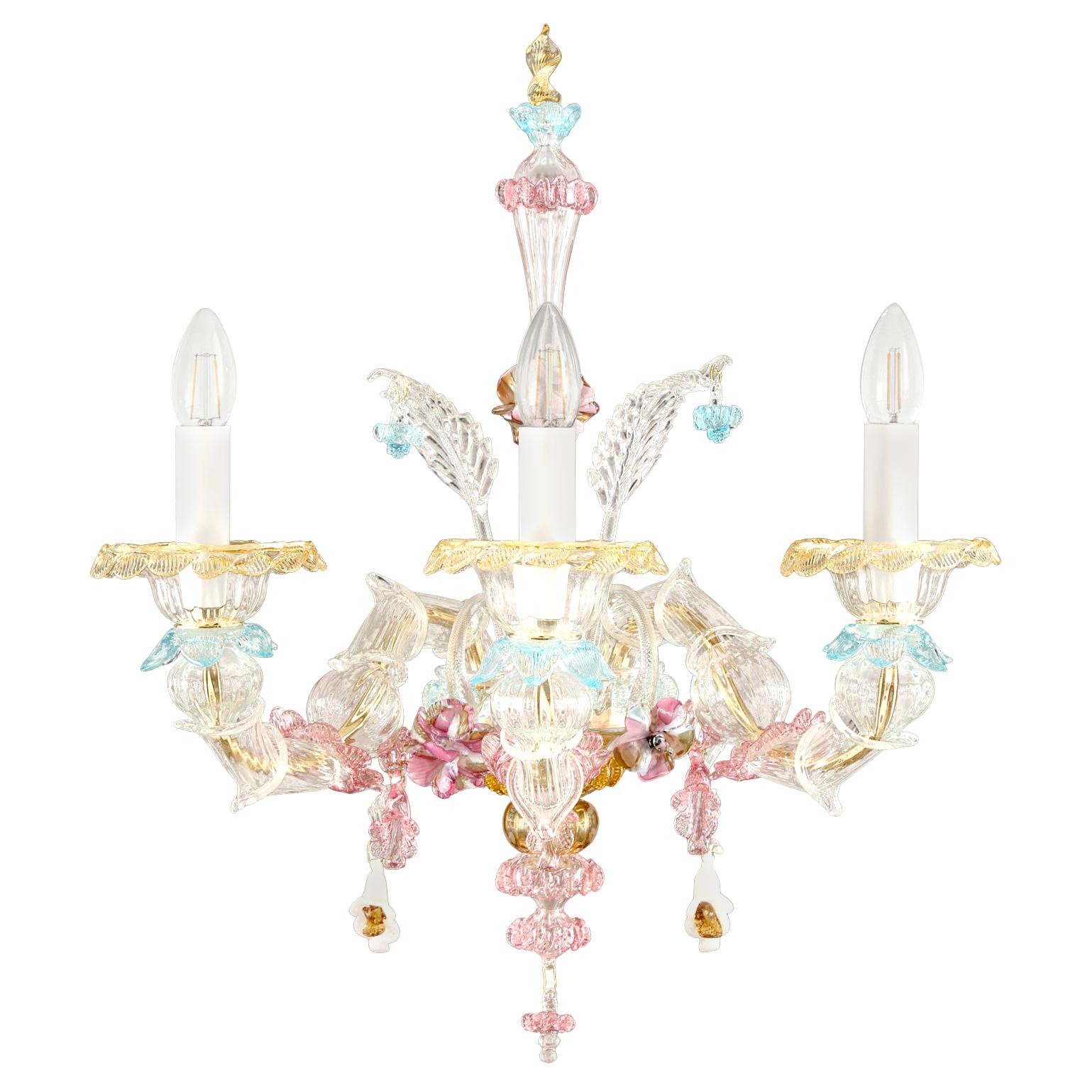 Parete Rezzonico, 3 bracci, Cristallo di Murano, Dettagli multicolore by Multiforme