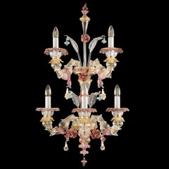 Rezzonico Wall lamp 3+2 arms Double Tier Crystal Murano Glass by Multiforme