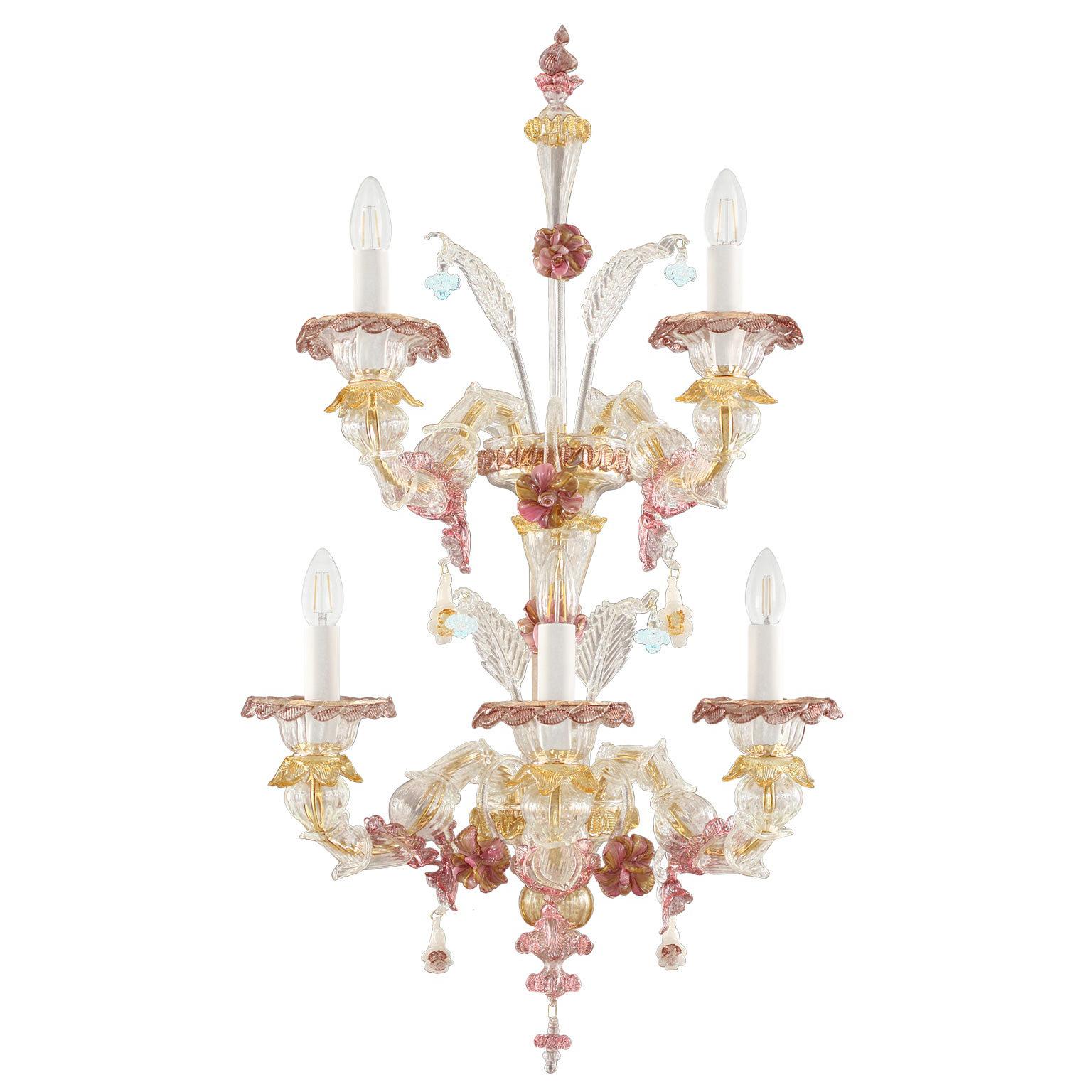 Lampe murale Rezzonico à 3+2 bras en cristal de Murano par Multiforme