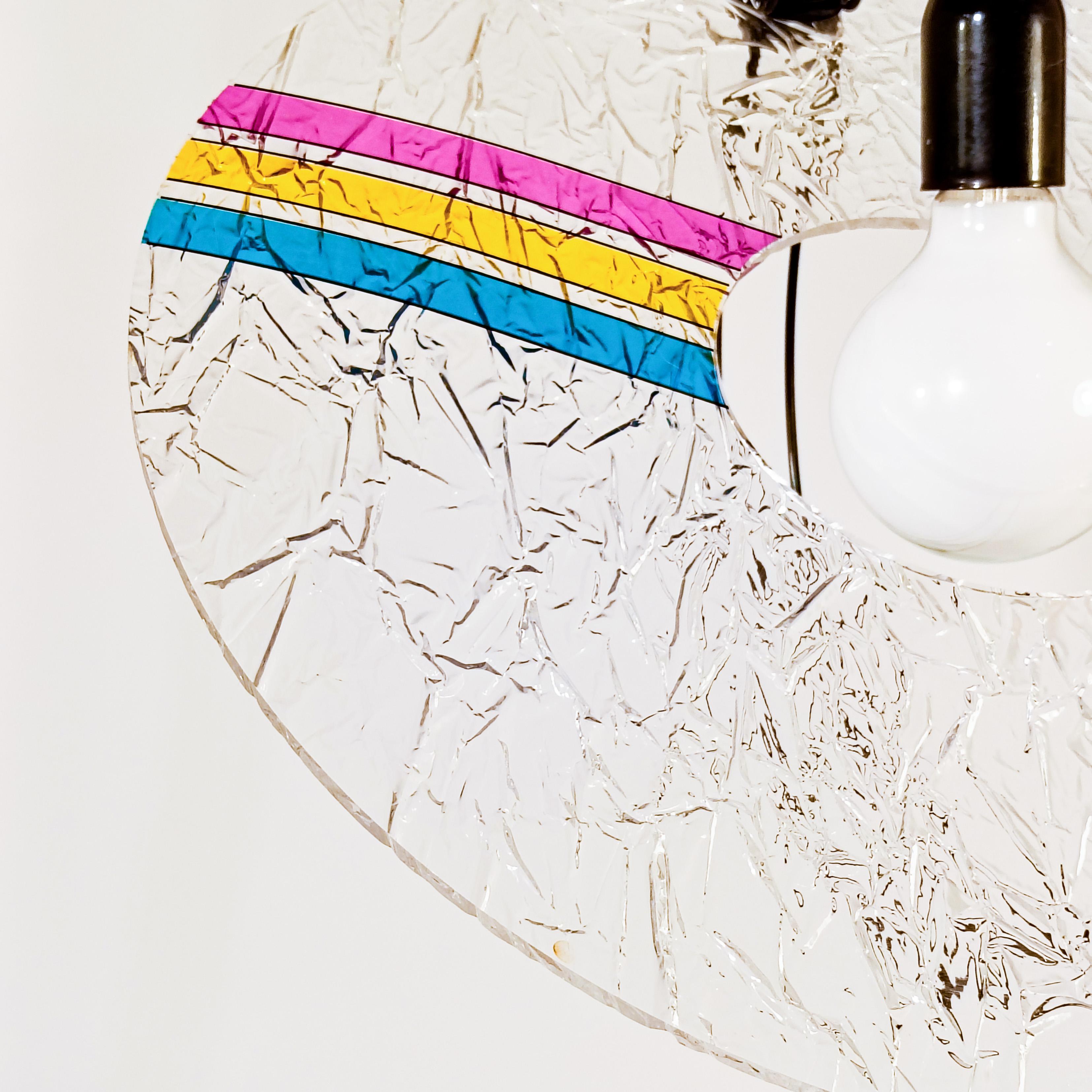 Metallo Toffoli. 1 of 2 Memphis and Pop Art style pendant lamp, Italy, 1980s. in vendita