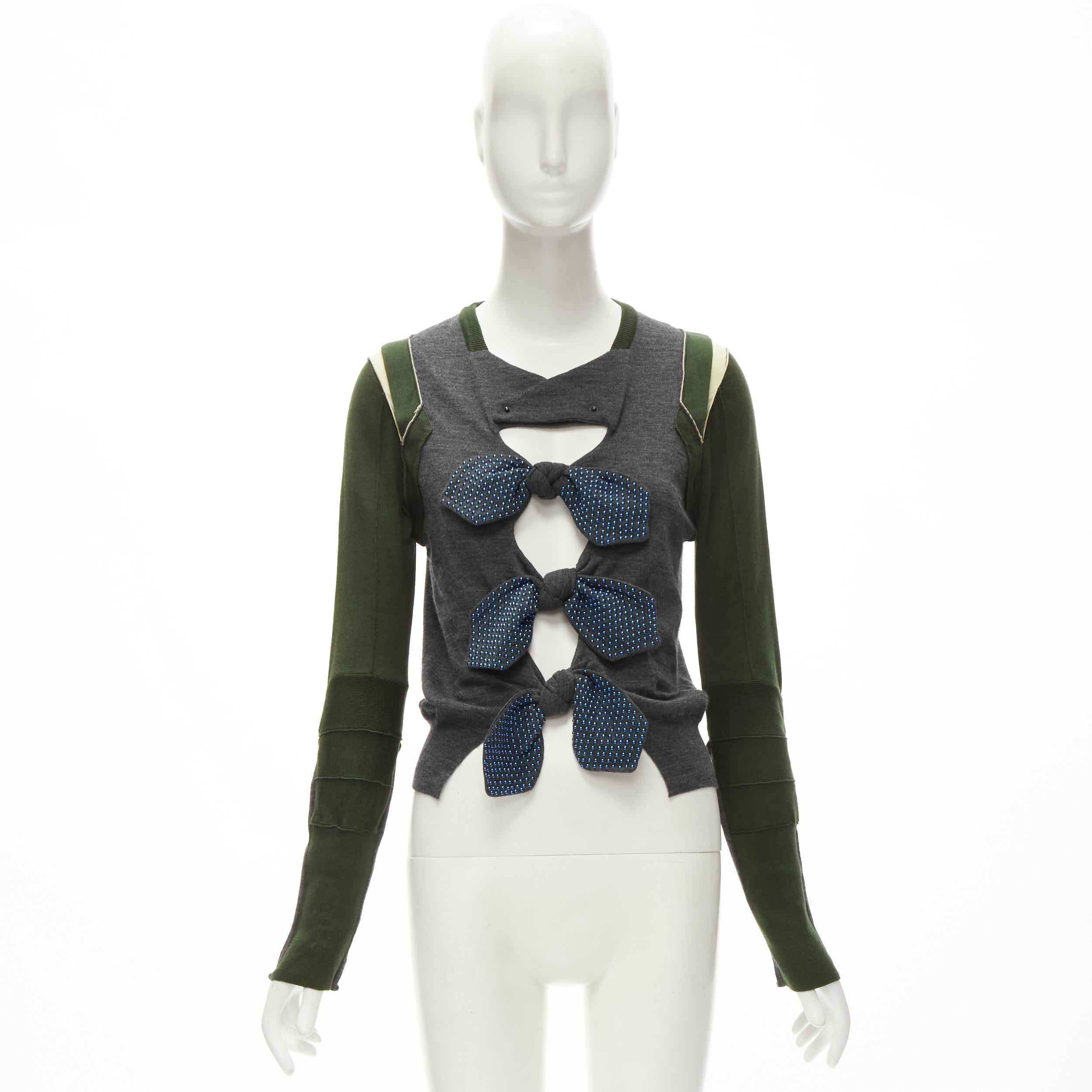 TOGA ARCHIVE blue studded bow patchwork sweater S 7