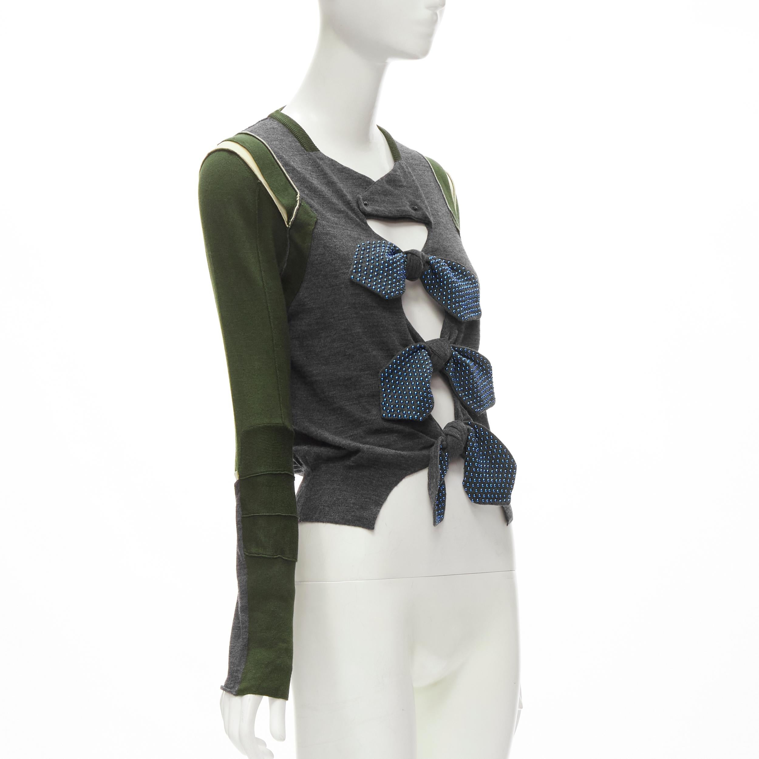 TOGA ARCHIVE blue studded bow patchwork sweater S In Excellent Condition In Hong Kong, NT