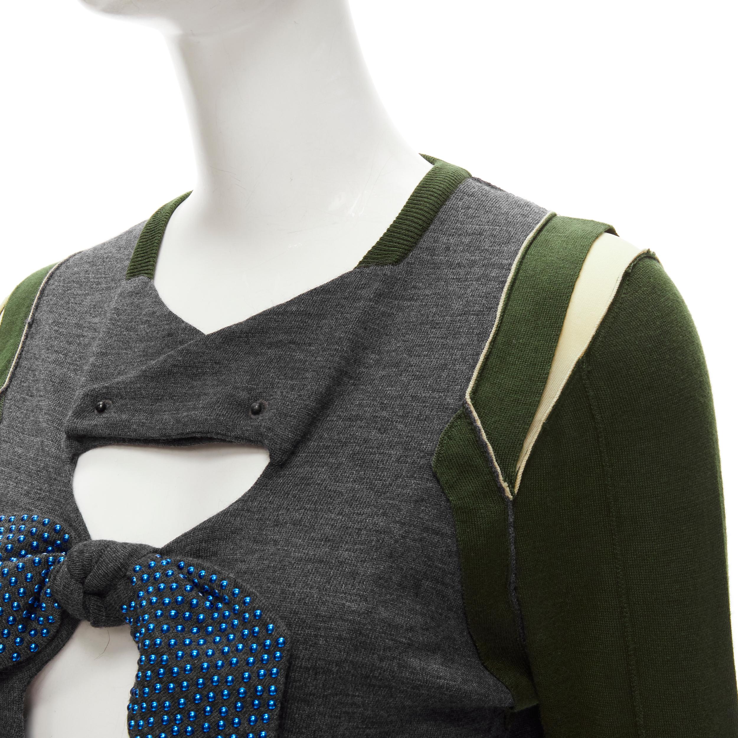 TOGA ARCHIVE blue studded bow patchwork sweater S 3