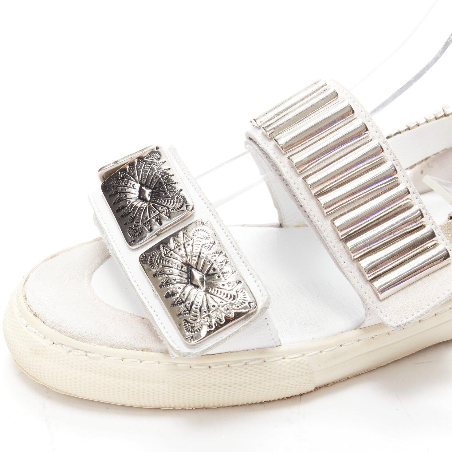 TOGA ARCHIVES 2022 white leather silver metal plate buckle sandals EU39 For Sale 2