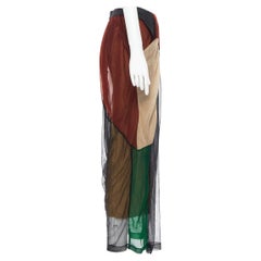 TOGA ARCHIVES back green nude colorblocked metallic lurex knit sheer skirt S
