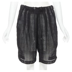 TOGA ARCHIVES black sheer check knit white lined drawstring shorts JP0 XS