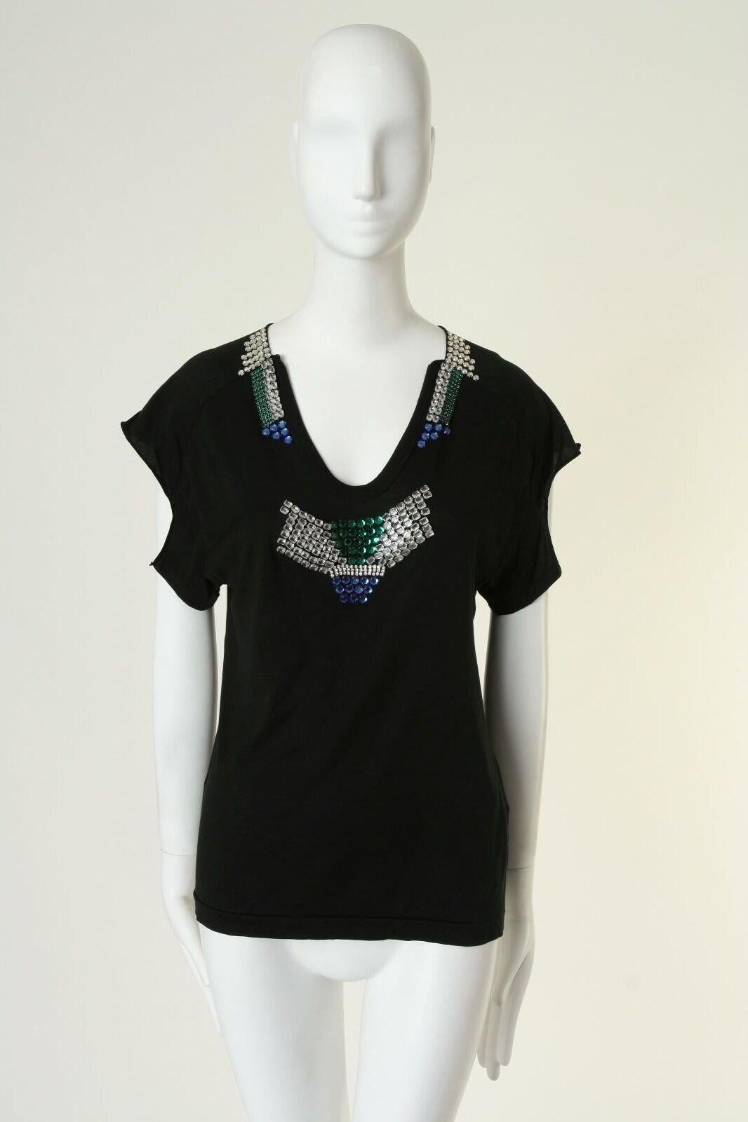 Women's TOGA ARCHIVES black silk cotton blend jewel embellished flutter sleeve top JP1 S