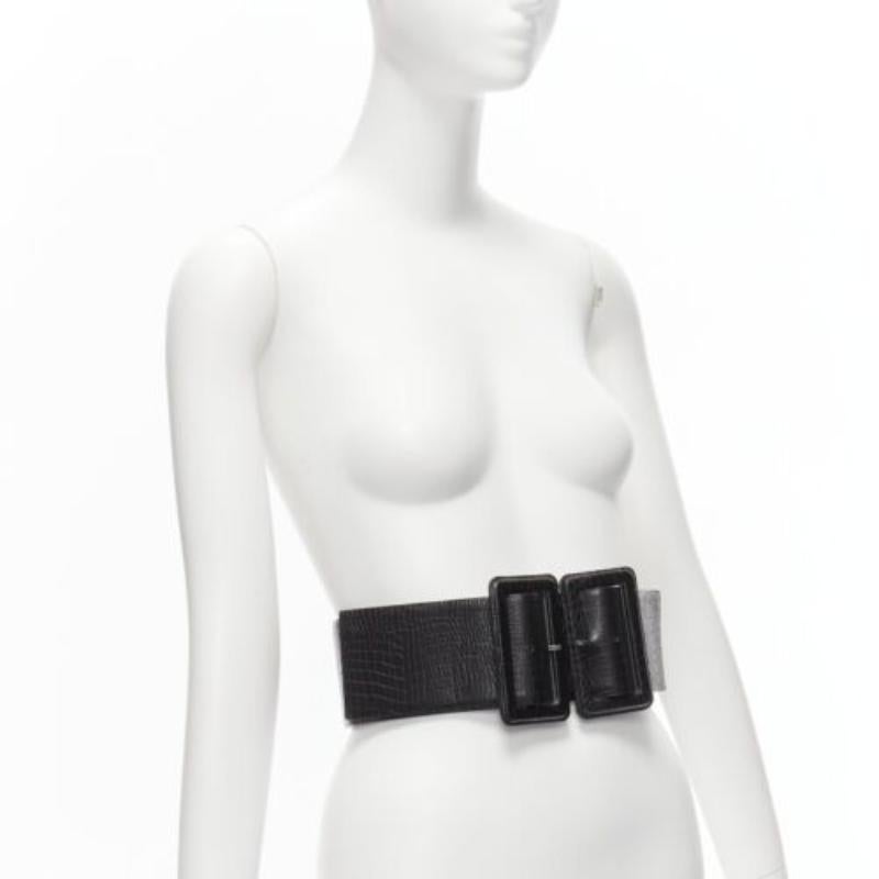 Black TOGA ARCHIVES black wide embossed leather buckle statement belt For Sale