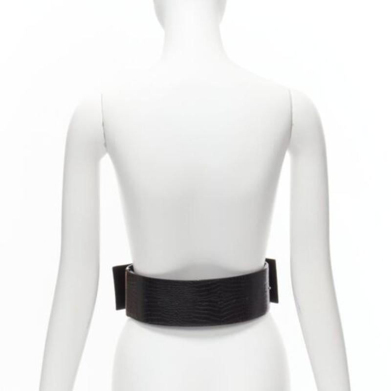 Women's TOGA ARCHIVES black wide embossed leather buckle statement belt For Sale