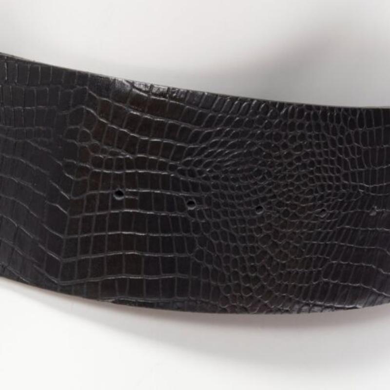 TOGA ARCHIVES black wide embossed leather buckle statement belt For Sale 2