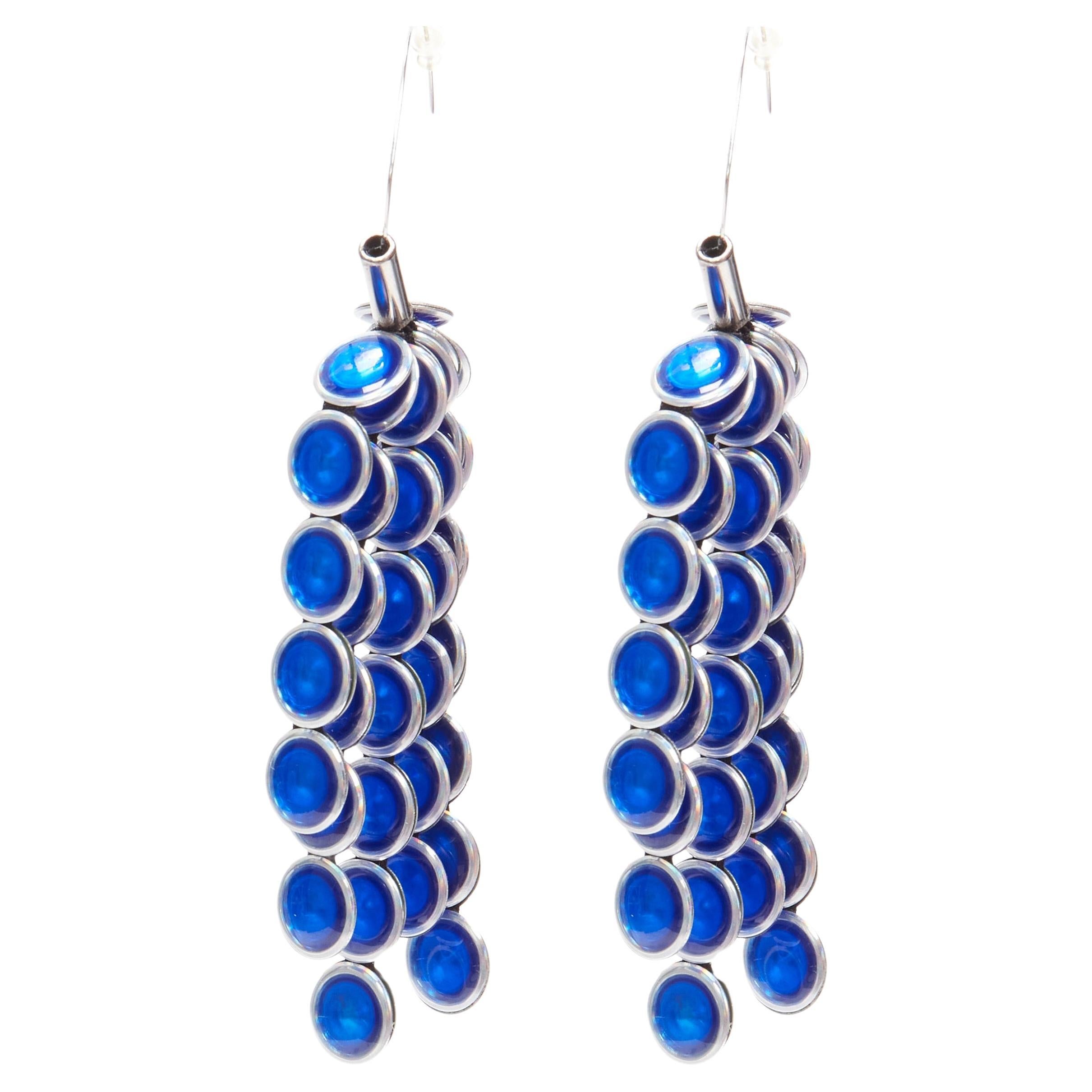 TOGA ARCHIVES blue rhinestone chandelier drop pierced earrings Pair For Sale