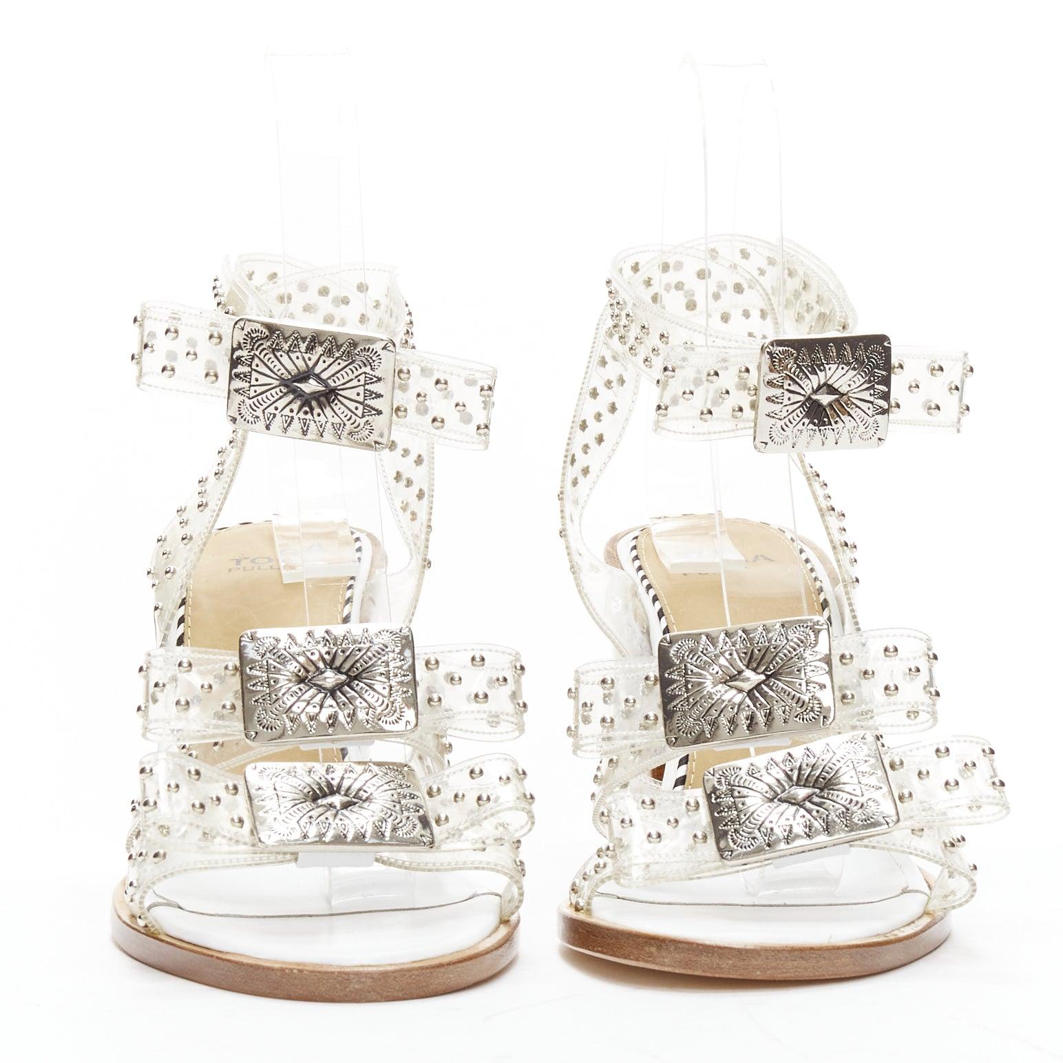 Beige TOGA ARCHIVES clear PVC silver stud wester buckle chunky sandals EU39 For Sale