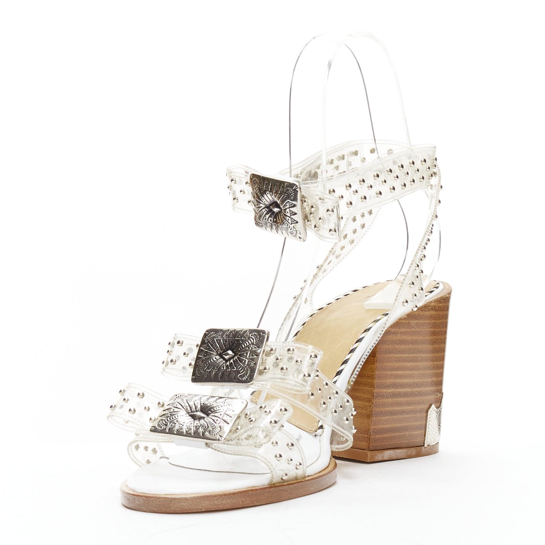 TOGA ARCHIVES clear PVC silver stud wester buckle chunky sandals EU39 In Fair Condition For Sale In Hong Kong, NT