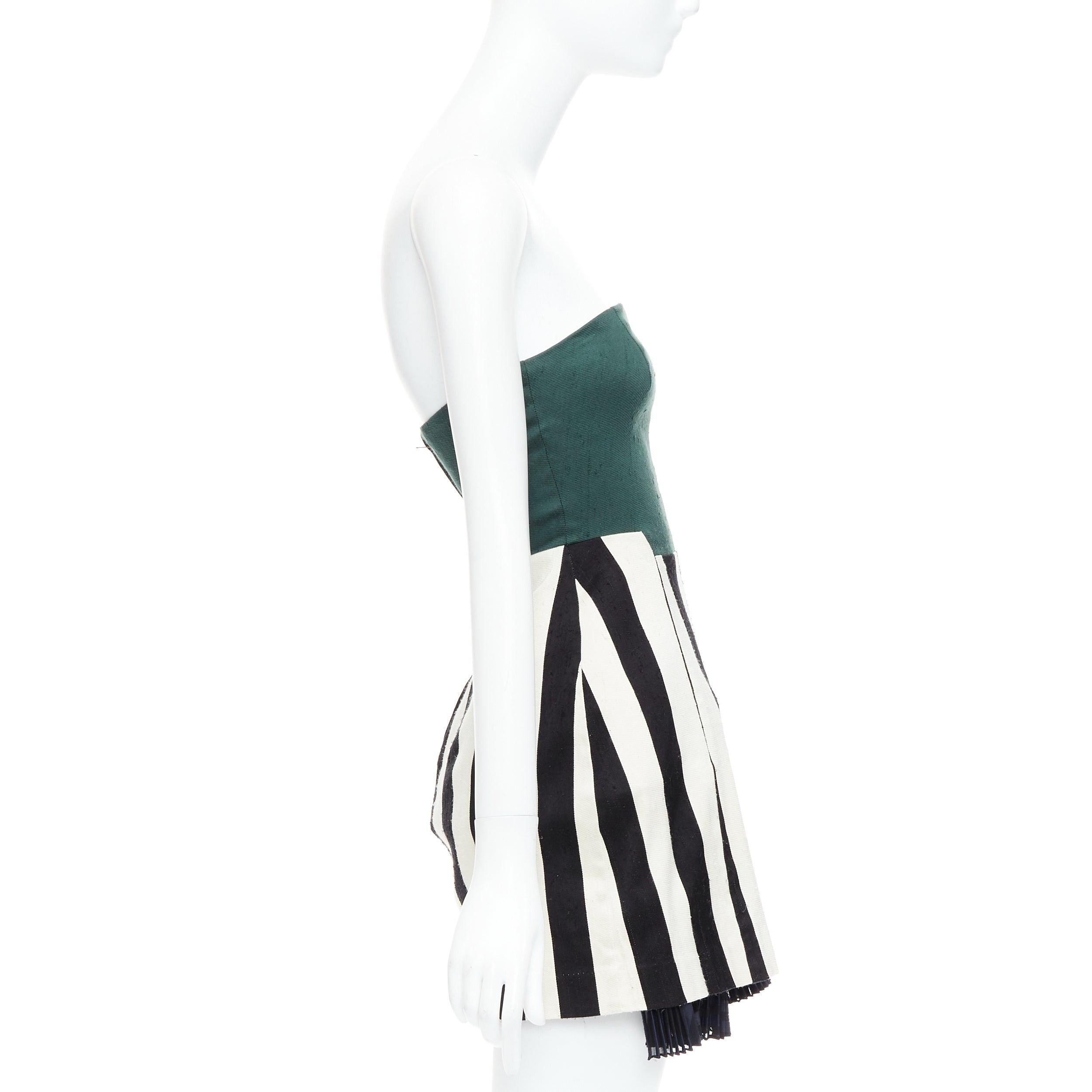 TOGA ARCHIVES green black white silk blend striped strapless mini dress JP1 S In Fair Condition For Sale In Hong Kong, NT