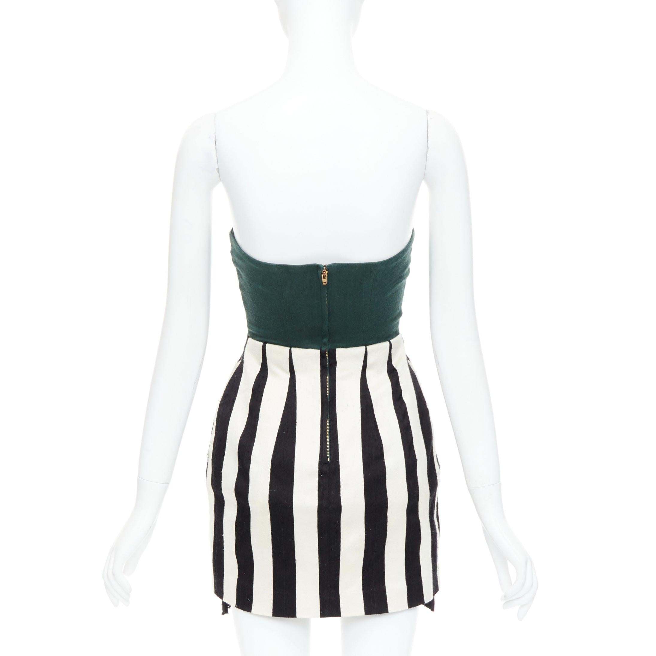 Women's TOGA ARCHIVES green black white silk blend striped strapless mini dress JP1 S For Sale