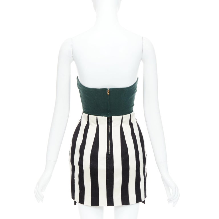 Toga Archives Green Black White Silk Blend Striped Strapless Mini Dress Jp1 S