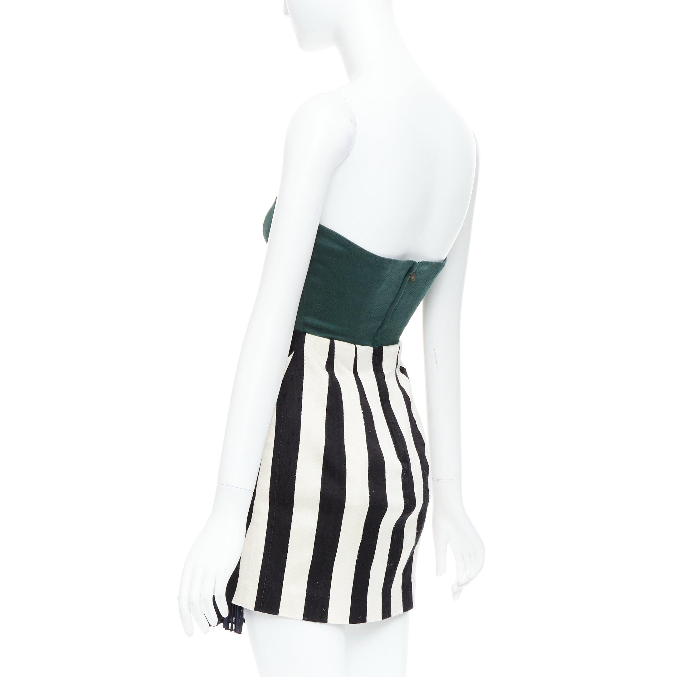 TOGA ARCHIVES green black white silk blend striped strapless mini dress JP1 S For Sale 1