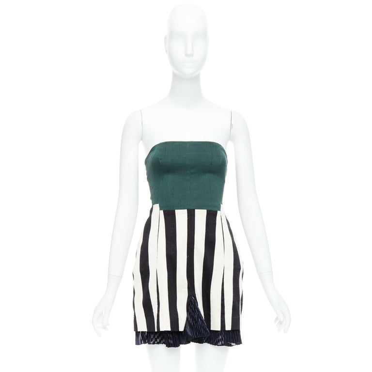Toga Archives Green Black White Silk Blend Striped Strapless Mini Dress Jp1 S Toga Archives Green Black White Silk Blend Striped Strapless Mini Dress Jp1 S