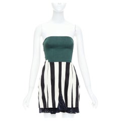 TOGA ARCHIVES green black white silk blend striped strapless mini dress JP1 S