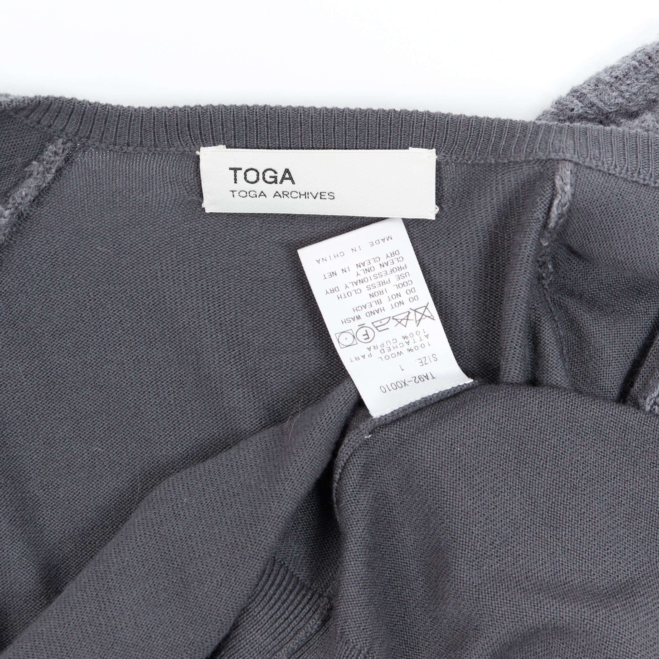 TOGA ARCHIVES grey wool knitted armour petal sleeves ribbed cardigan sweater JP1 2