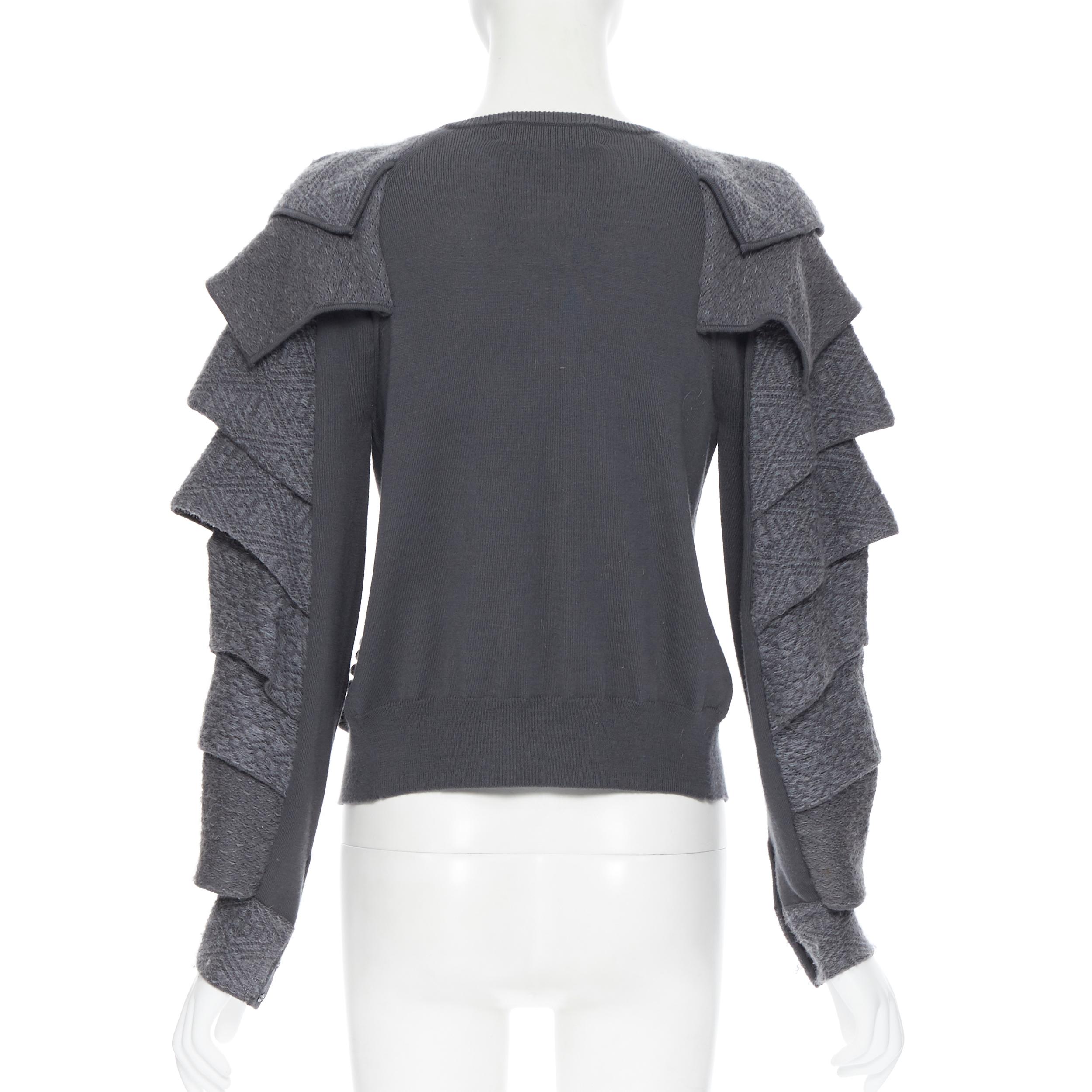 Gray TOGA ARCHIVES grey wool knitted armour petal sleeves ribbed cardigan sweater JP1