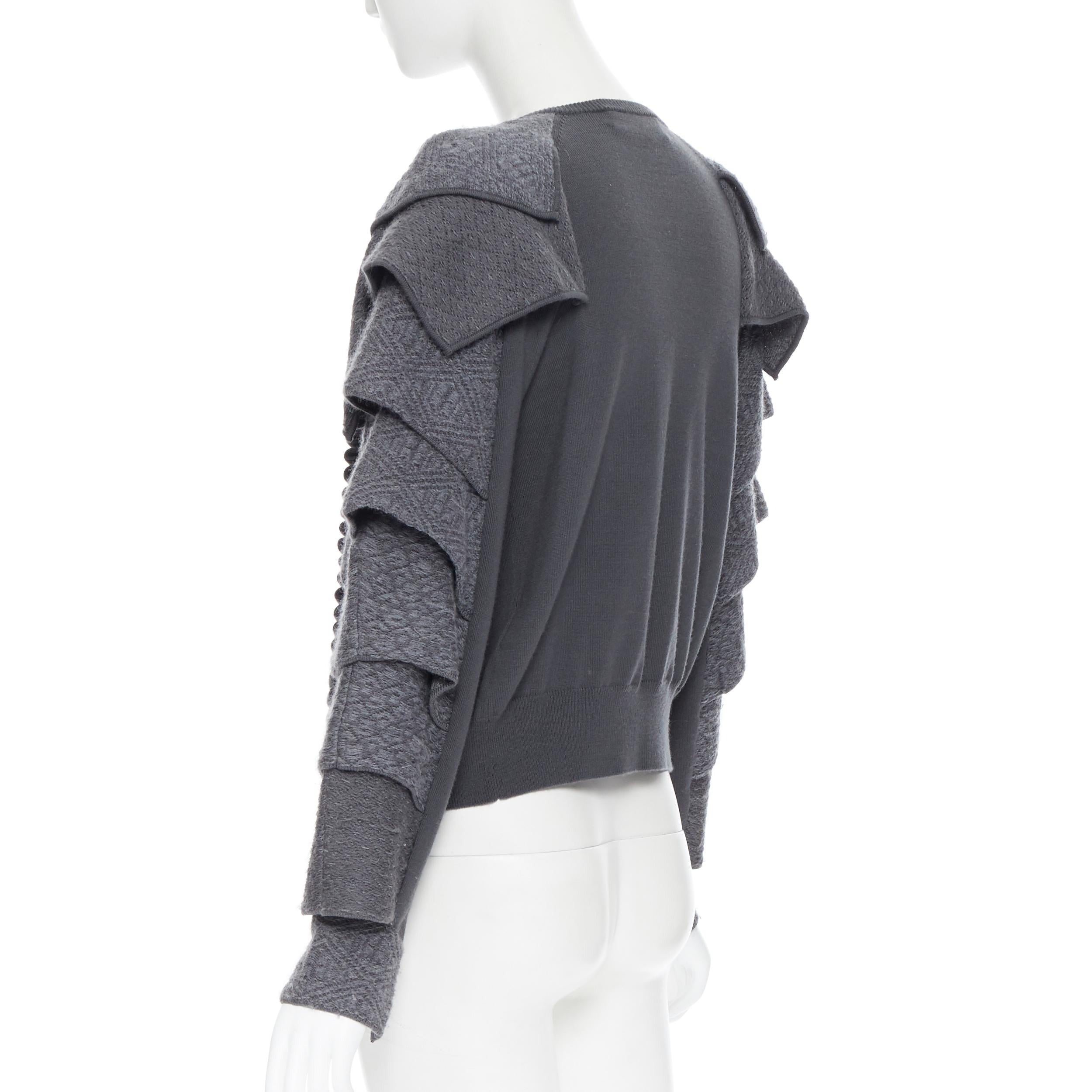 TOGA ARCHIVES grey wool knitted armour petal sleeves ribbed cardigan sweater JP1 In Excellent Condition In Hong Kong, NT