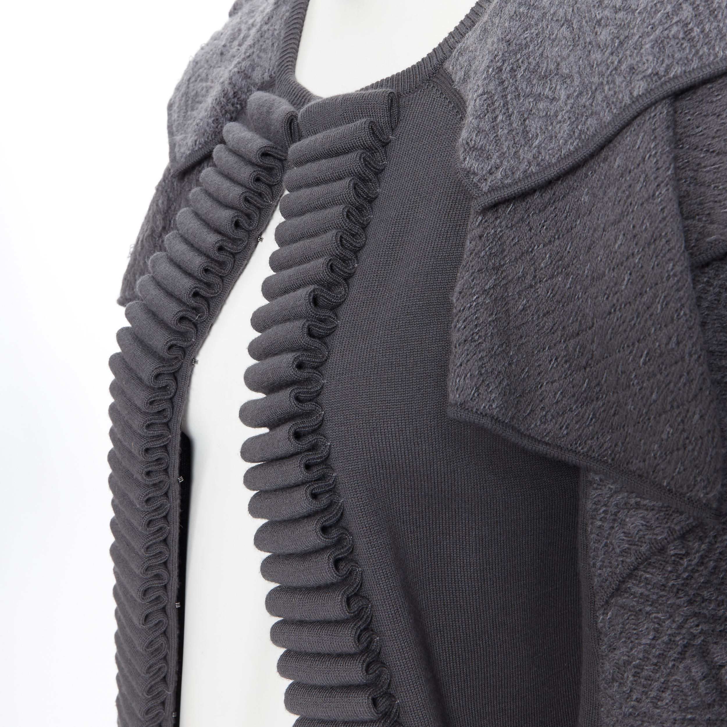 TOGA ARCHIVES grey wool knitted armour petal sleeves ribbed cardigan sweater JP1 1