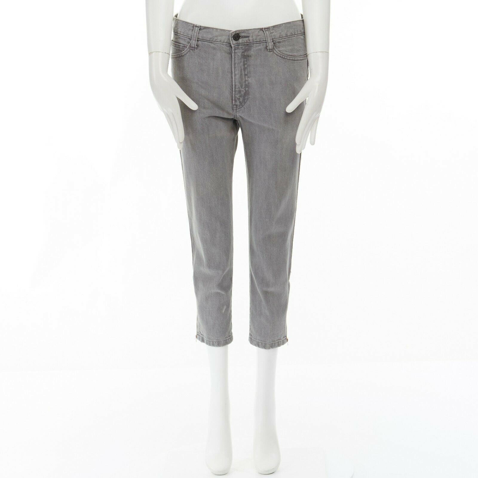 Gray TOGA ARCHIVES light grey cotton denim zipped hem cropped skinny jeans JP1