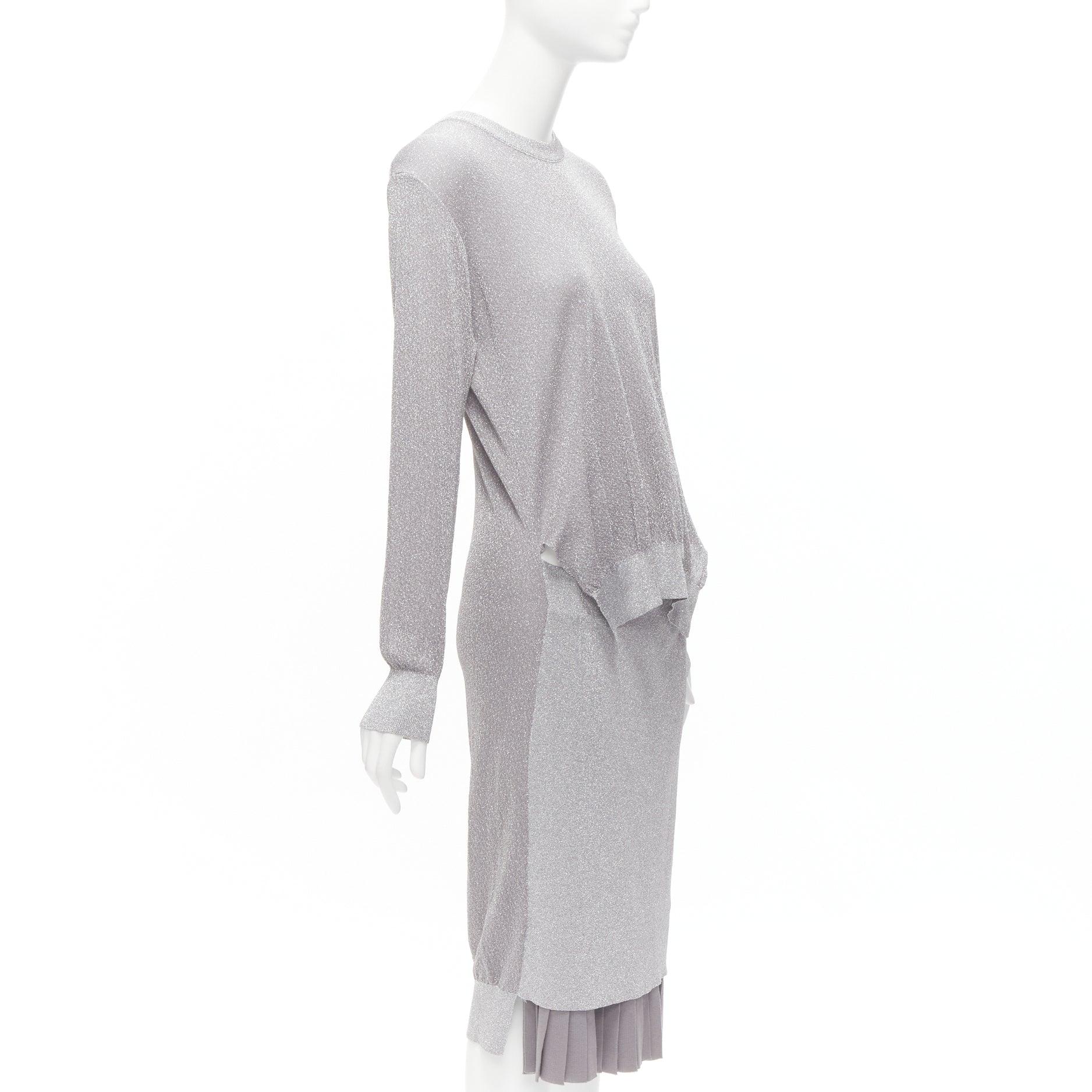 Gray TOGA ARCHIVES metallic lurex pleats layehem ribbed long sleeves dress FR36 S For Sale