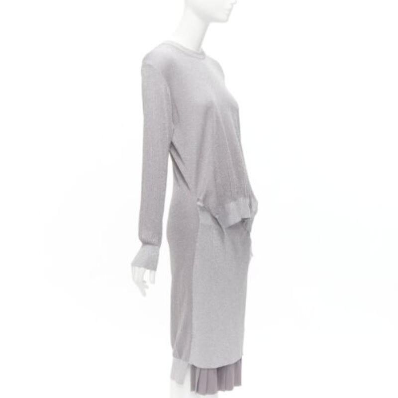 Silver TOGA ARCHIVES metallic silver lurex pleats layered hem ribbed dress FR36 S For Sale