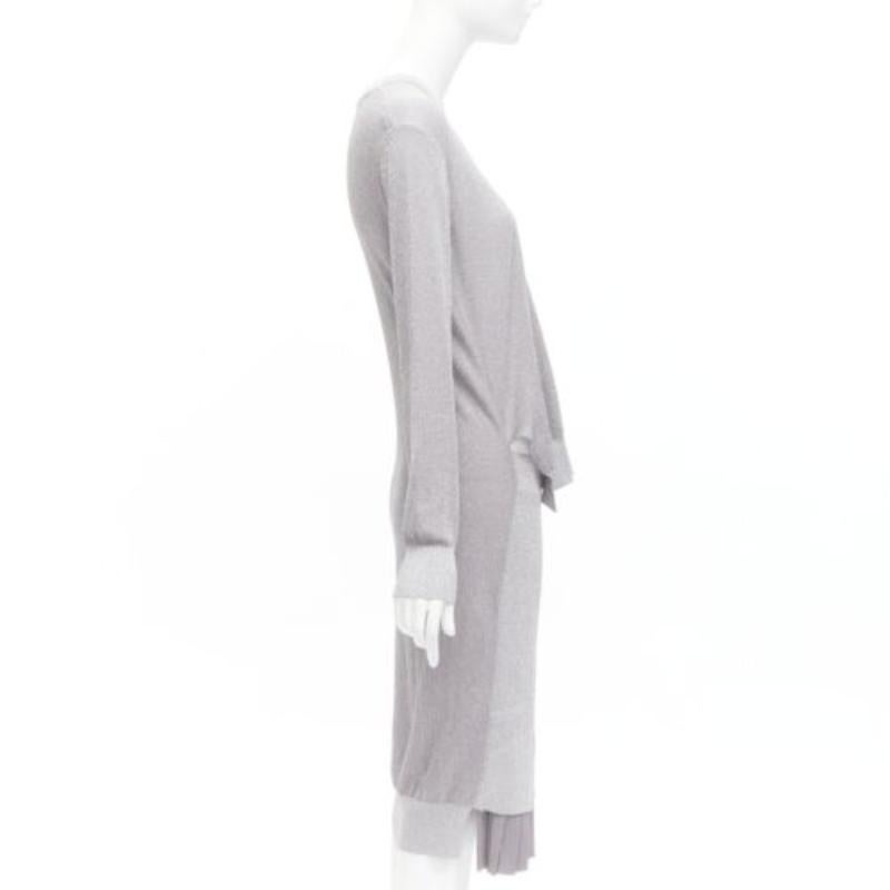 TOGA ARCHIVES metallic silver lurex pleats layered hem ribbed dress FR36 S In Good Condition For Sale In Hong Kong, NT