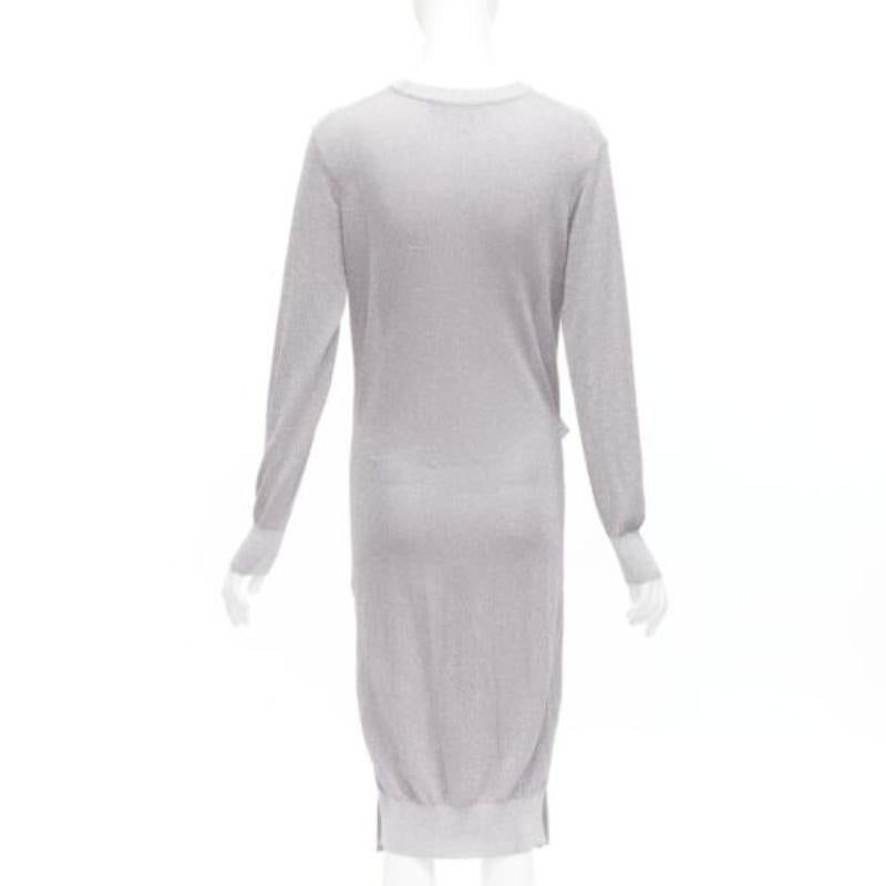 Women's TOGA ARCHIVES metallic silver lurex pleats layered hem ribbed dress FR36 S For Sale