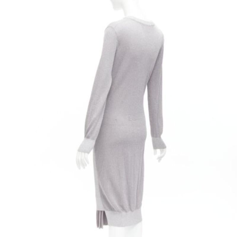 TOGA ARCHIVES metallic silver lurex pleats layered hem ribbed dress FR36 S For Sale 1